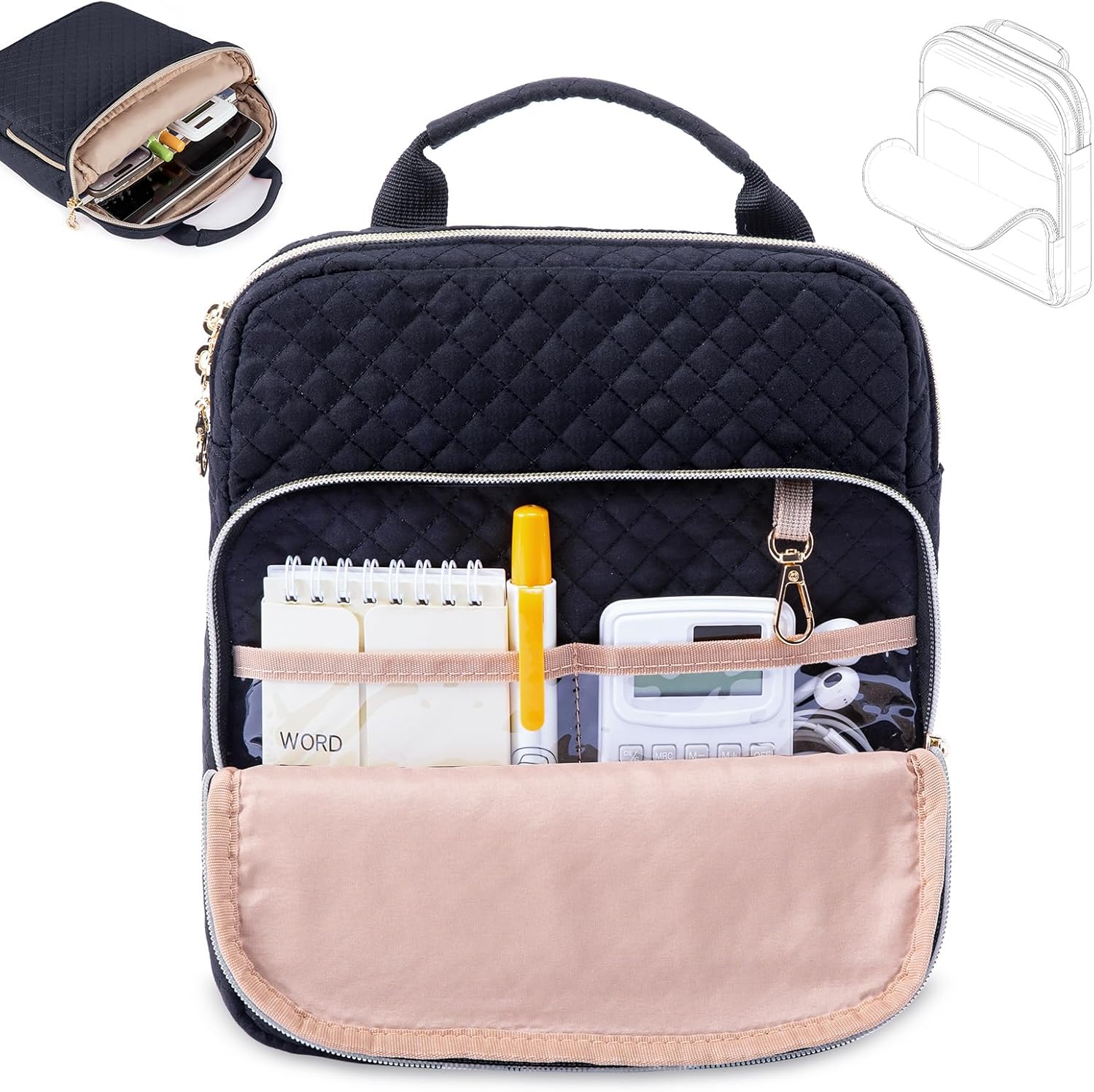 Book Sleeve with Zipper Book Pouch,Quilted Book Carrier, Book Covers for Book Lovers,Multi-pocket Book Protector Case for Hardcover,Book Accessories, Bible Bags for Bible Study Supplies, AA Books