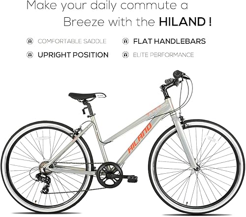 Miniatura 6 de Hiland - Bicicleta híbrida para hombre y mujer, marco de paso o paso a través, ruedas 700C, bicicleta de carretera urbana de 7 velocidades para