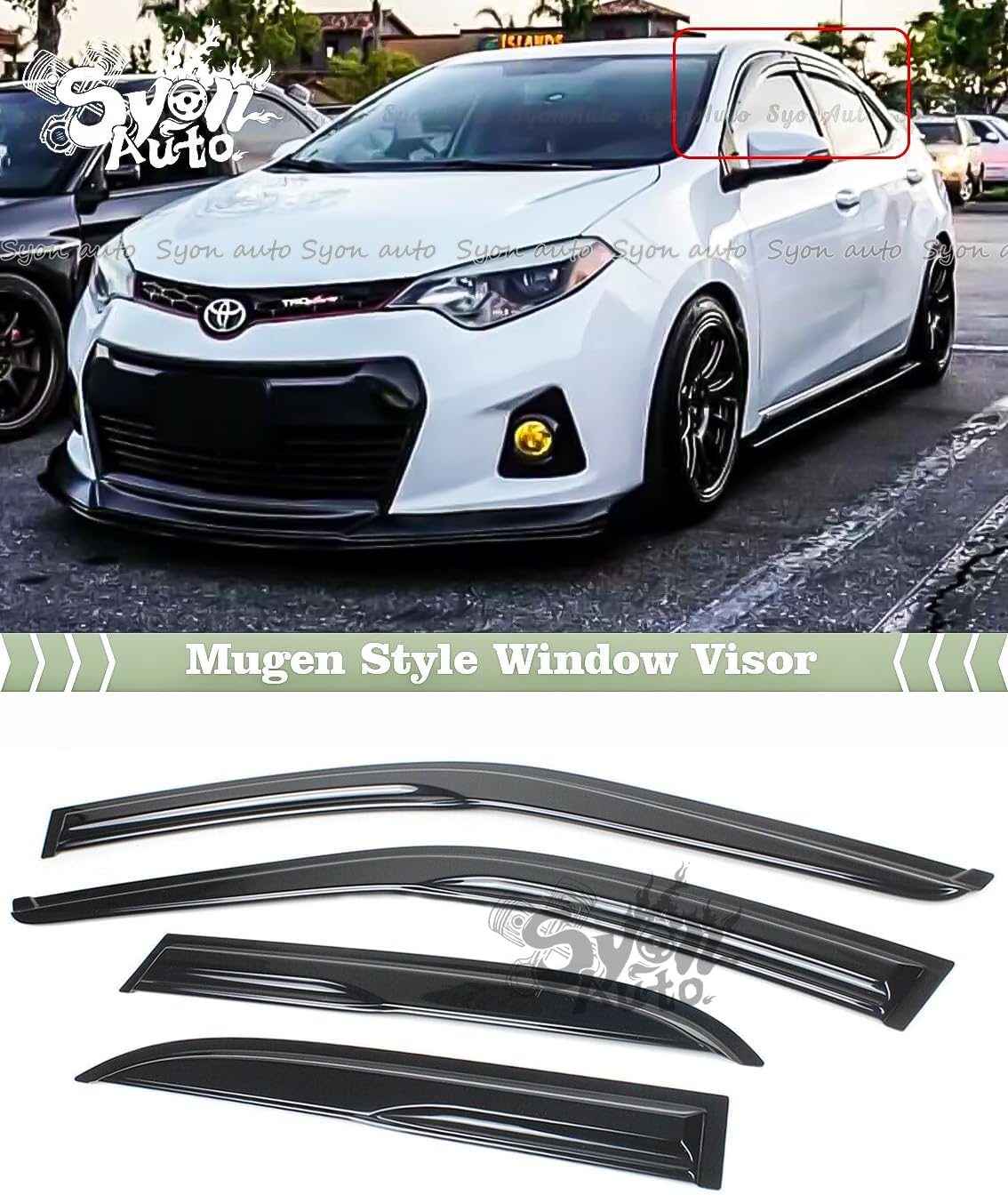 FITS 2014-2019 Toyota Corolla JDM 3D Wavy Mugen Style Window Visor RAIN Guard Vent