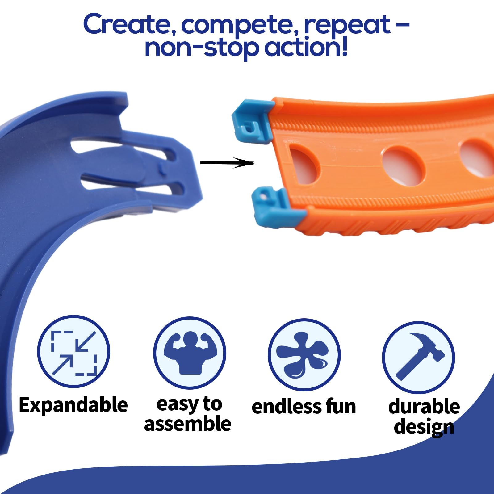 8pcs Curved Track Pieces Compatible with Hot Wheels Toy Car, ABS Racetrack Connectors Track Building Accessories (Blue) - Image 4
