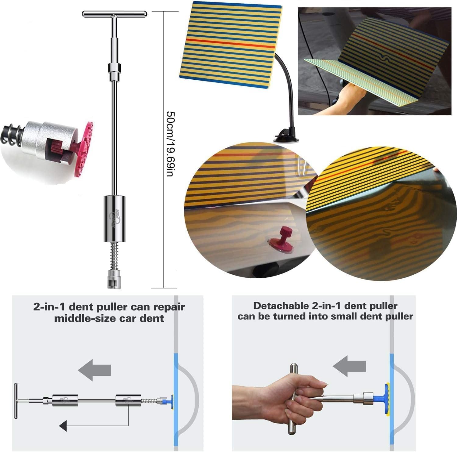 Super PDR Ausbeulwerkzeug Set – Lackschadenfreie Dellenreparatur mit Gleithammer, Dent Lifter & Linienbrett – Dent Repair Kit für Auto, Hagelschäden & Parkdellen