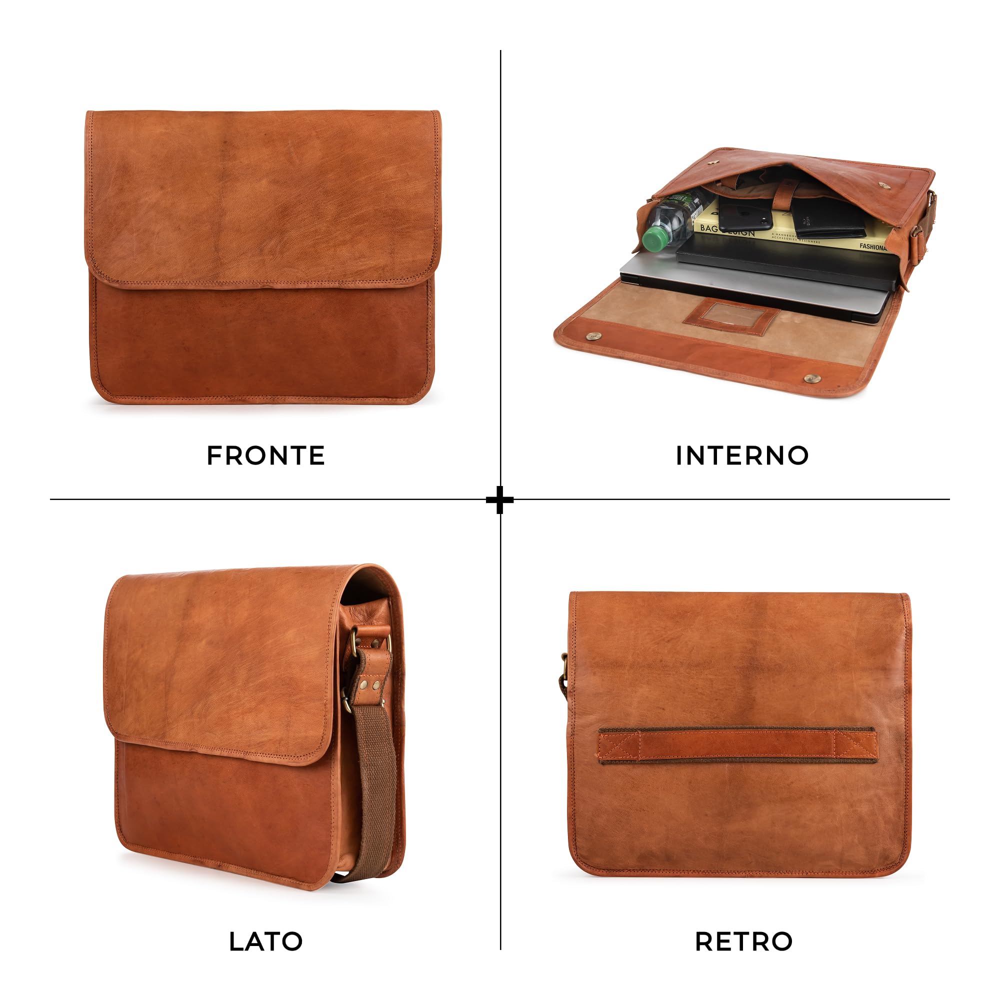 Berliner Bags Borsa da Lavoro Ghent in Vera Pelle con Scomparto per Laptop 15”, Formato Medio per Ufficio e Quotidianità, Uomo e Donna – Marrone