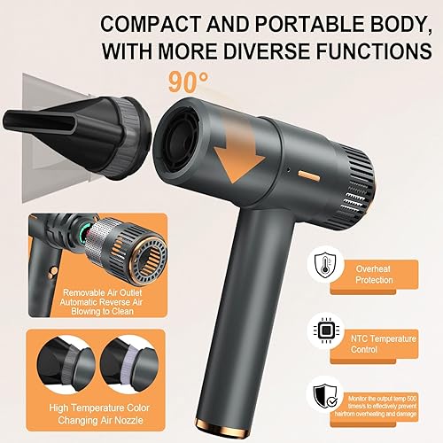 Miniatura 6 de Secador de pelo, secadora de alta velocidad de 110,000 RPM, secador de pelo iónico de 200 millones con pantalla HD, secador de pelo profesional de