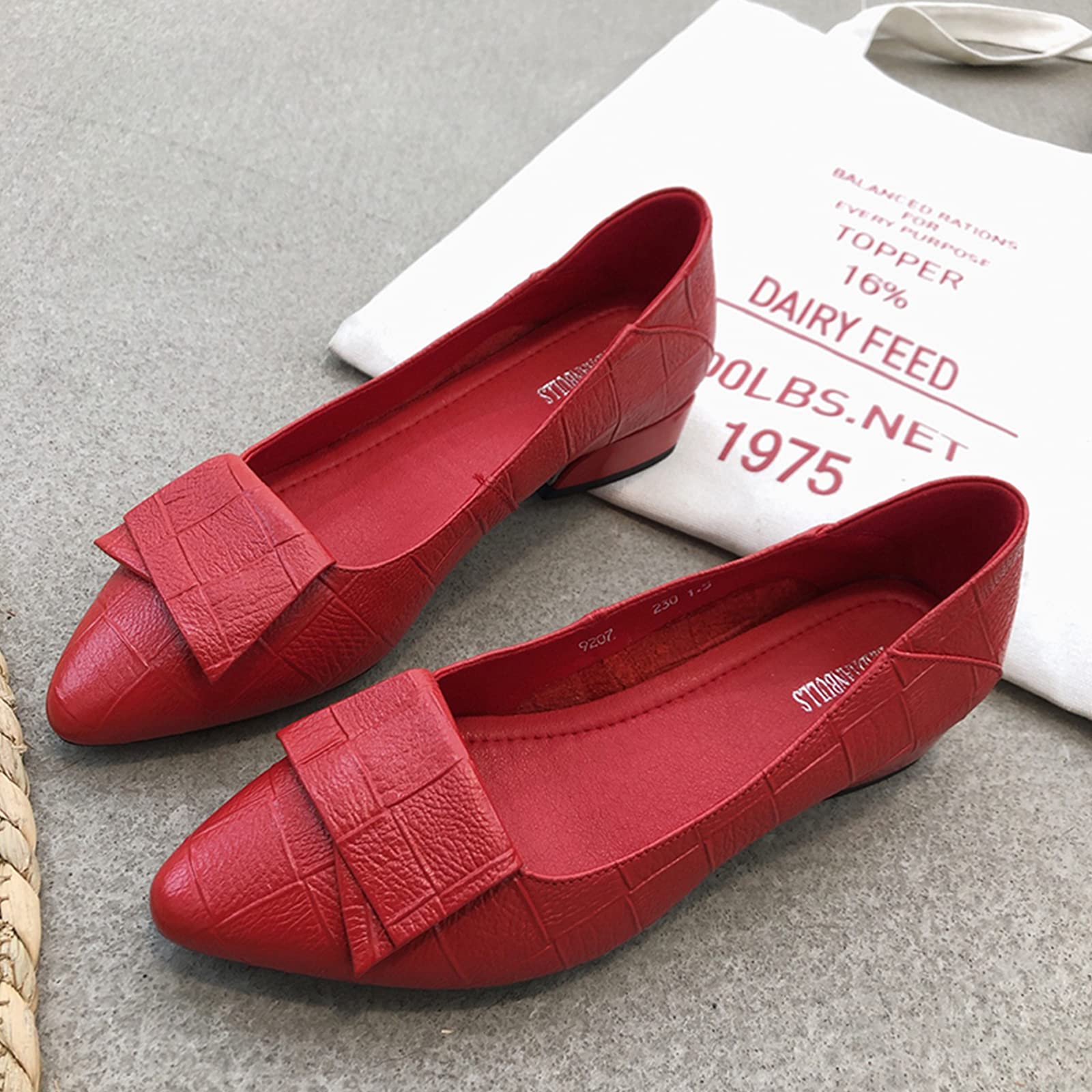Mujer Puntiagudo Cuadros Zapatos de Tacón Cuero Suela Blanda Ballerinas