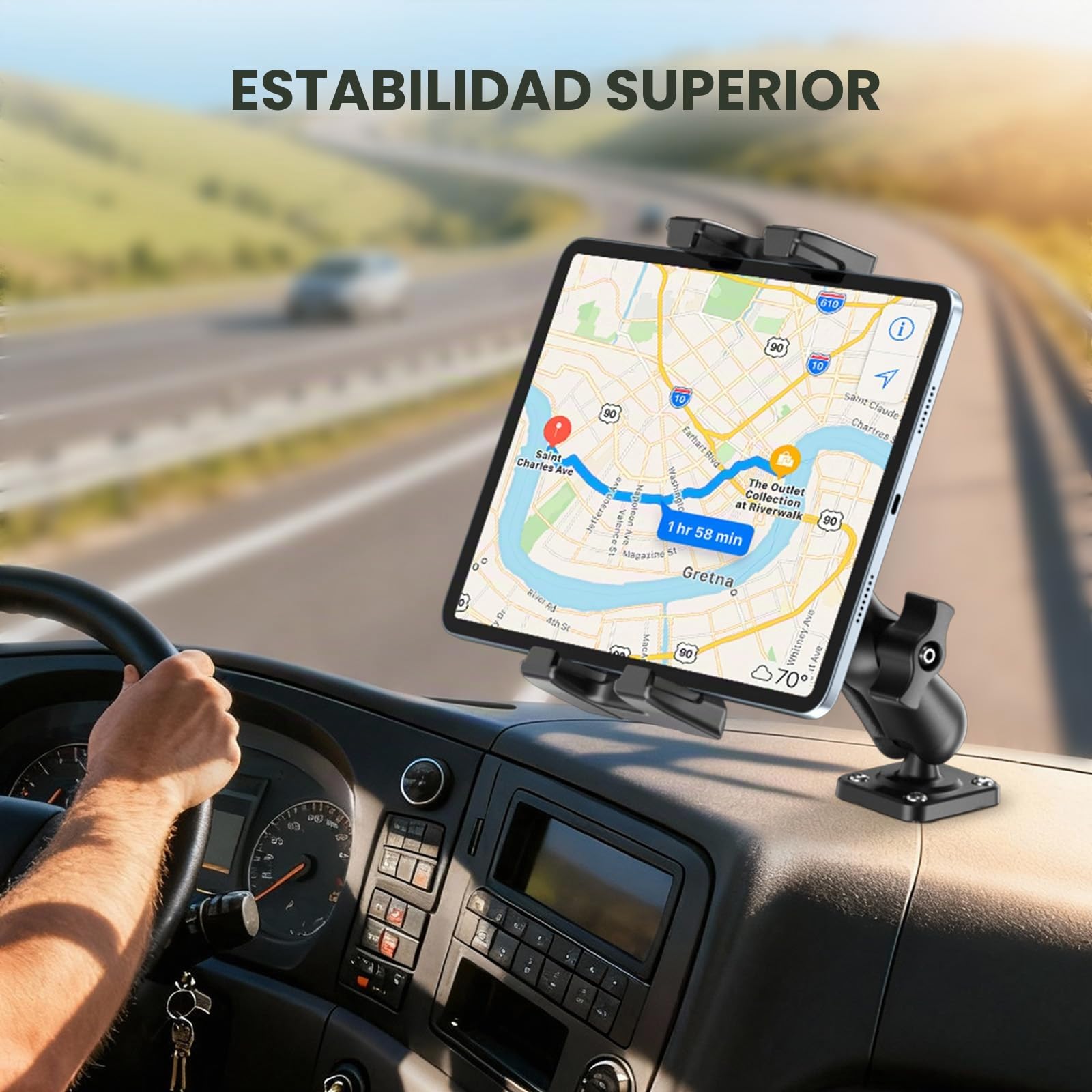 OHLPRO Soporte Tablet Coche Salpicadero, Soporte para iPad Coche para Camione Cocina Pared Escritorio, Compatible con 5-13" iPad Pro Mini Air iPhone 17 Galaxy Tab Kindle Fire Switch, Rotación de 360°