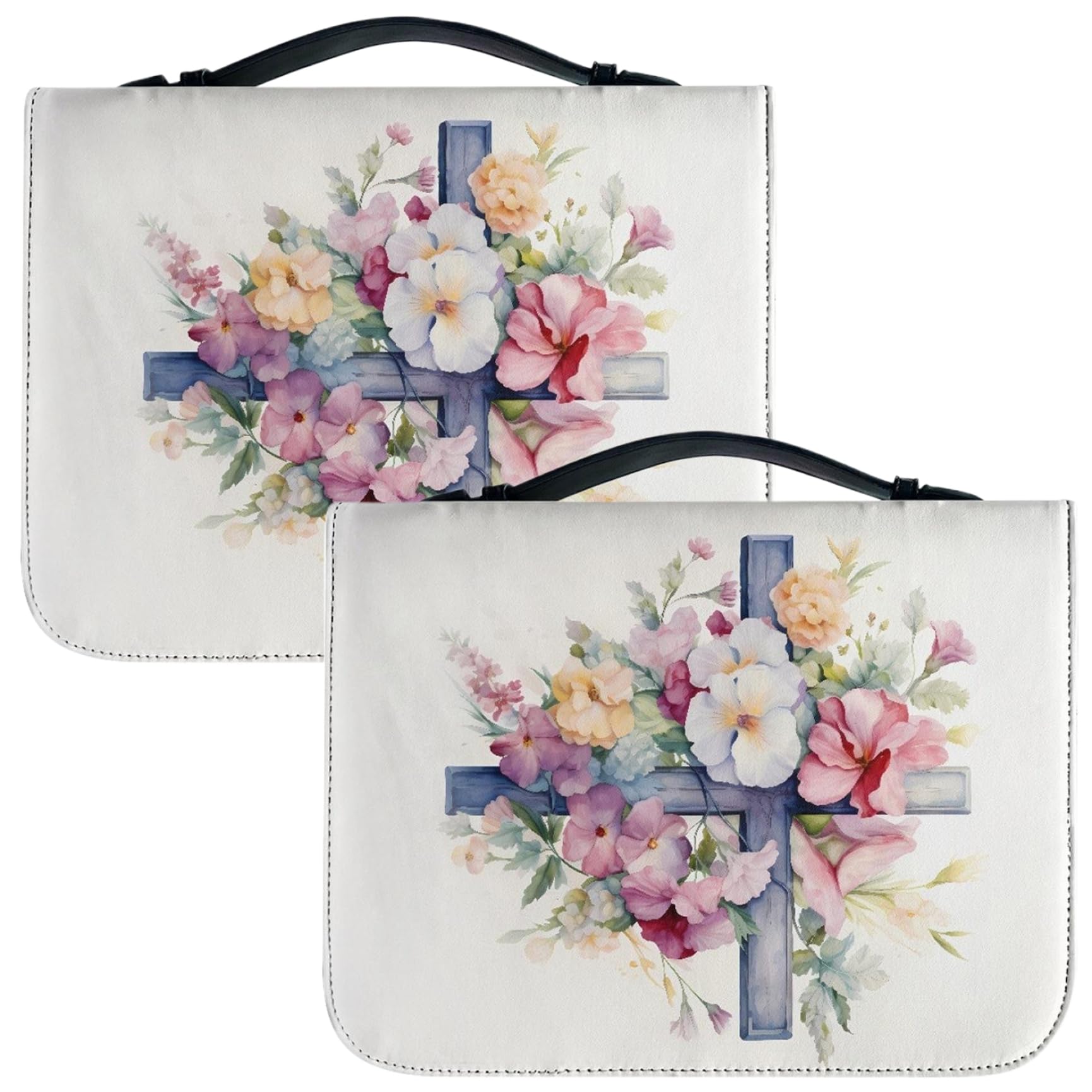 Cubierta bíblica, Floral con Tapa de la Biblia con Estampado Cruzado con Mango PU Cuero con Cremallera Biblia Biblia Impermeable Estuche de Transporte de Biblia Vintage