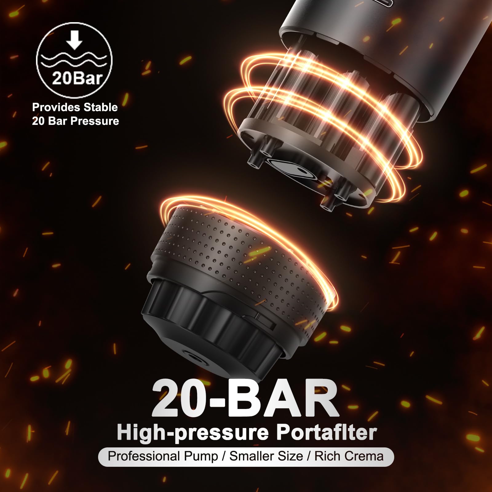 Caffettiera Portatile 3-in-1, Riscaldamento Rapido 80ml 20 Bar | Display Intelligente Temperatura, Pressione Compatibile Cialde & Caffè Macinato, 7500mAh USB-C, Ideale per Viaggi & Ufficio