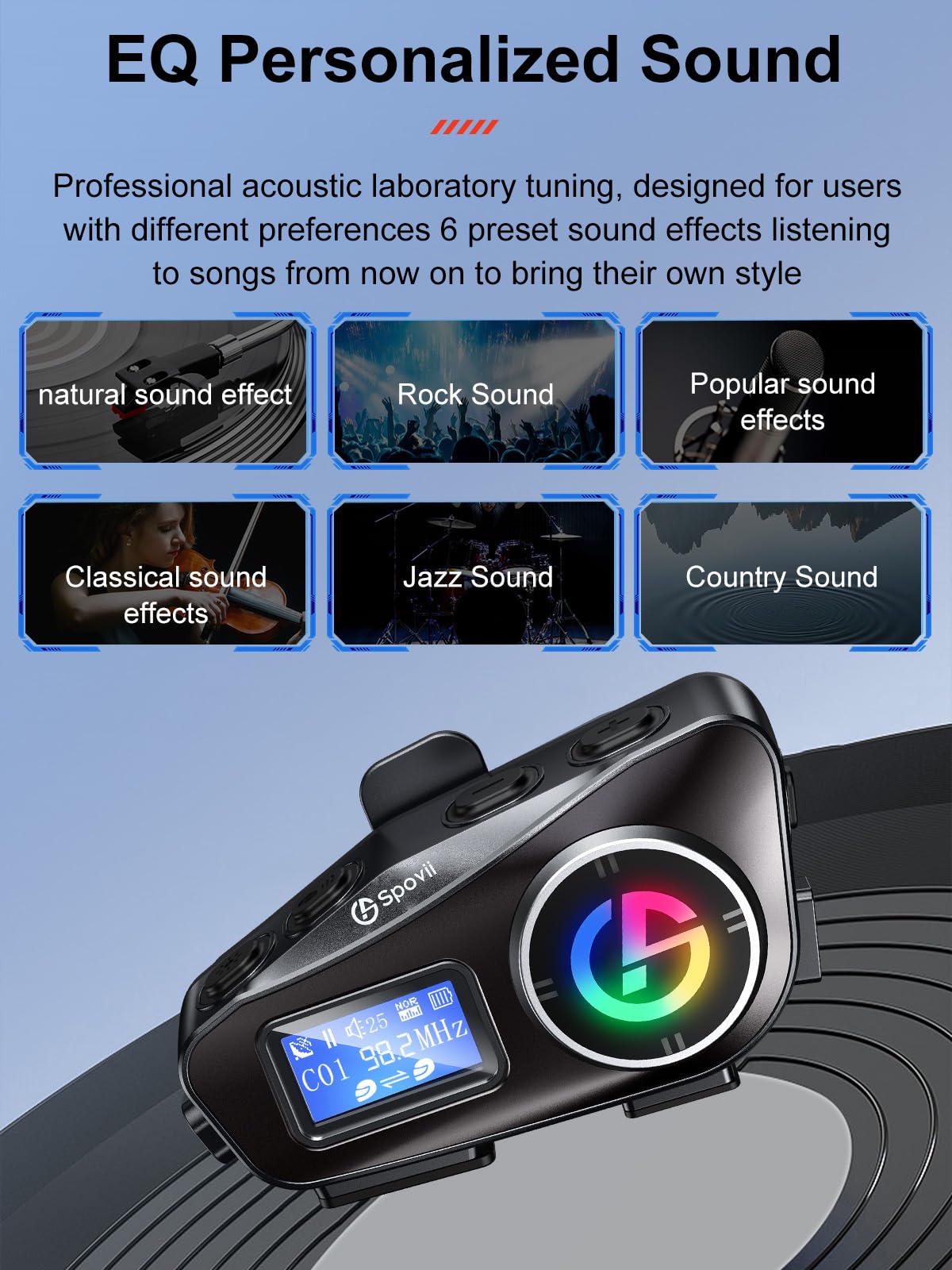 C1 Interfono Bluetooth per Casco Moto, Interfono Moto 500m con Condivisione Musica, Radio FM, Slot Micro SD, Batteria 1000mAh - Compatibile con Diversi Tipi di Casco