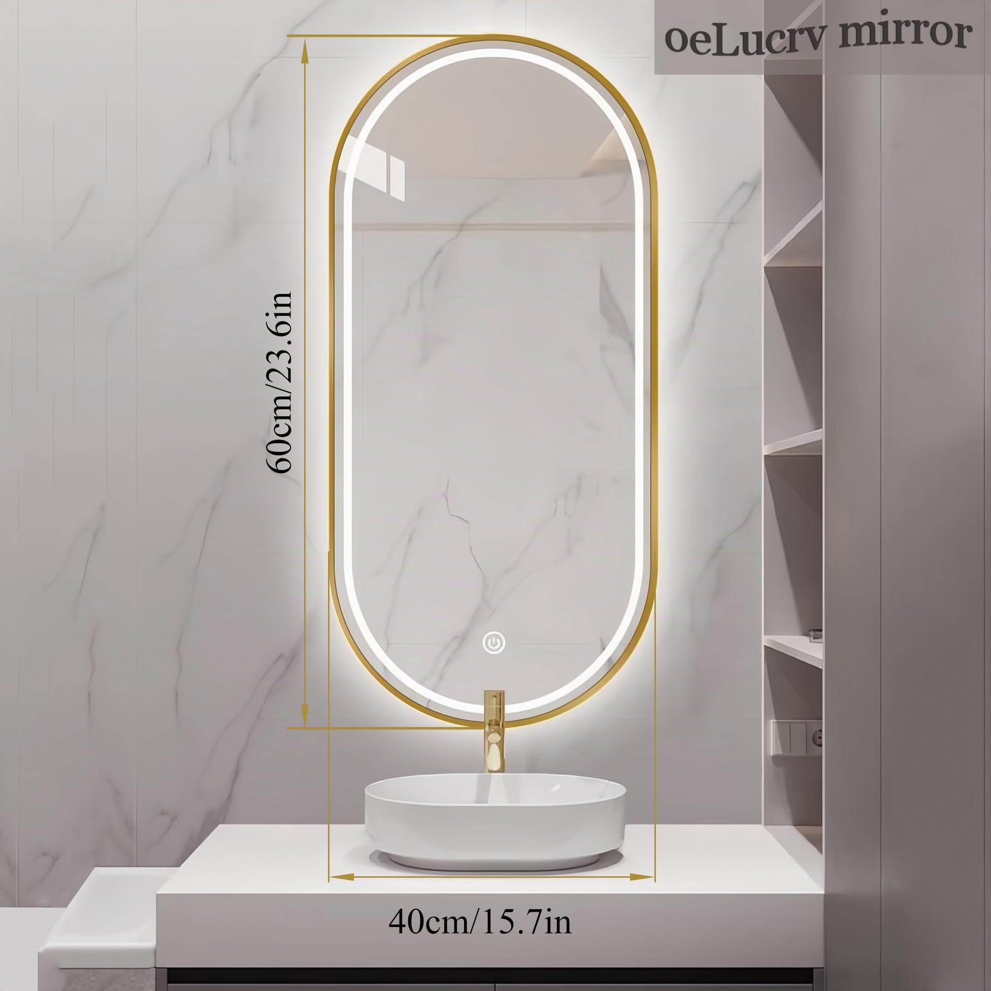 Espejo de Baño Ovalado con Luz LED Regulable (3000-6000K) - Retroiluminación y Luz Frontal, Resistente al Agua, Ideal para Maquillaje, Color Dorado