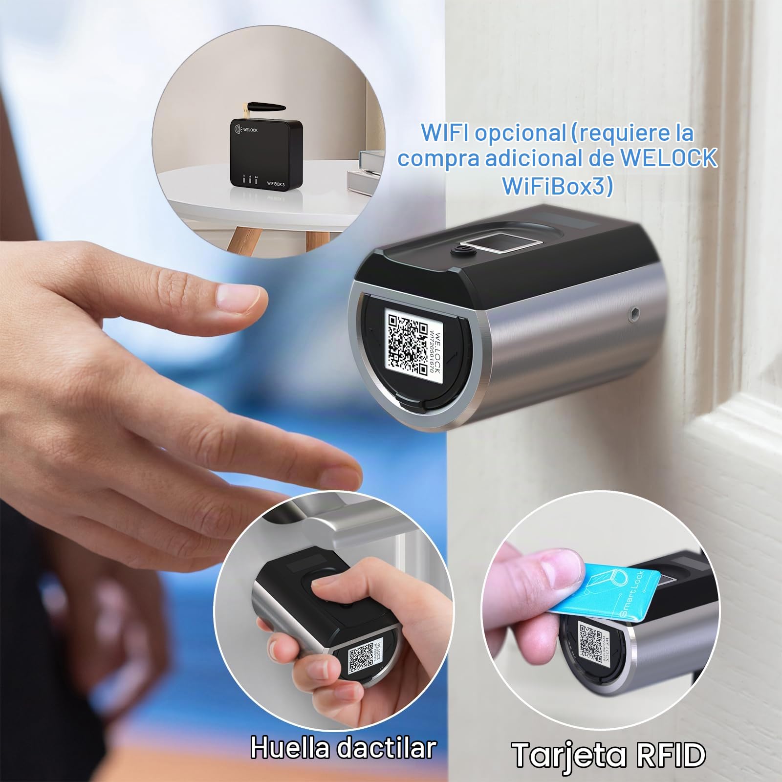 WELOCK SECBN51 Cerradura con huella digital,cerradura electrónica con Tarjeta RFID,APP Bluetooth Wi-Fi,cerradura inteligente de casa sin conversión,cerradura biométrica smart lock