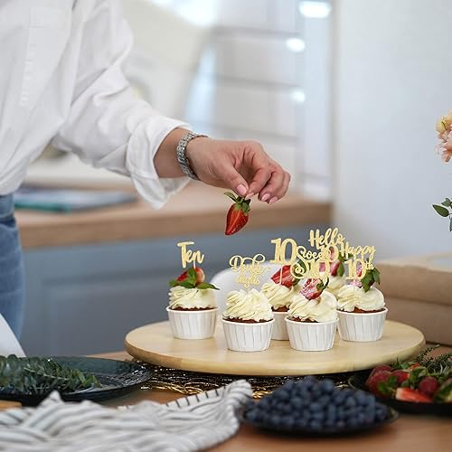 Miniatura 12 de 36 piezas de decoración para cupcakes de 10º cumpleaños con purpurina negra Hello 10 Ten Cupcake Picks Sweet 10 Double Digits Cake Decor for 10th