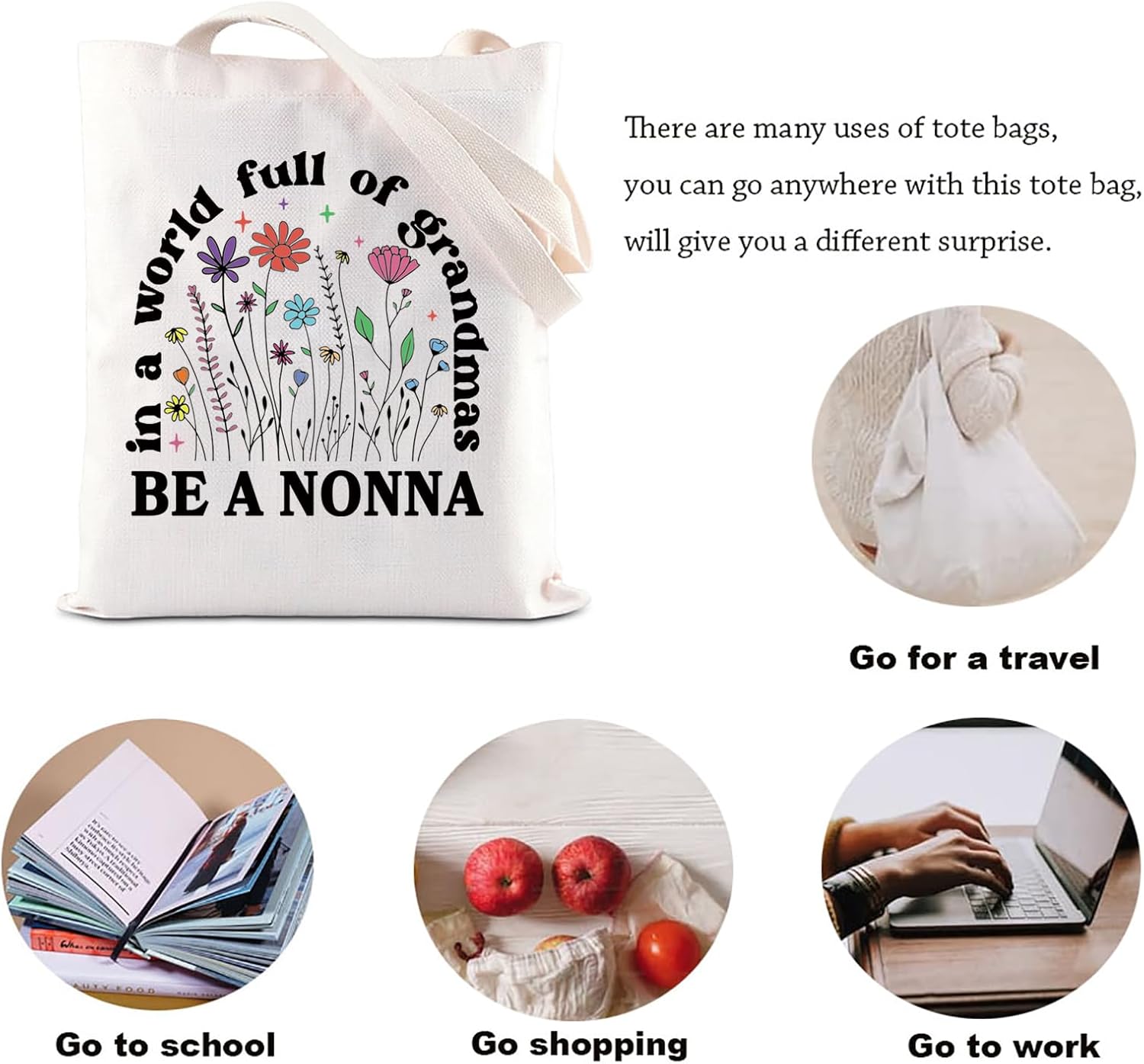 KUIYAI NONNA Tote Bag Best NONNA Ever Gift Grandmother To Be Shoulder Bag Mother Day Gift Grandma Gift Grandmom Gift - Image 5