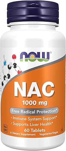 NOW Suplementos, NAC (N-acetil-cisteína) 1,000 mg, Protección de Radicales Libres*, 60 Tabletas