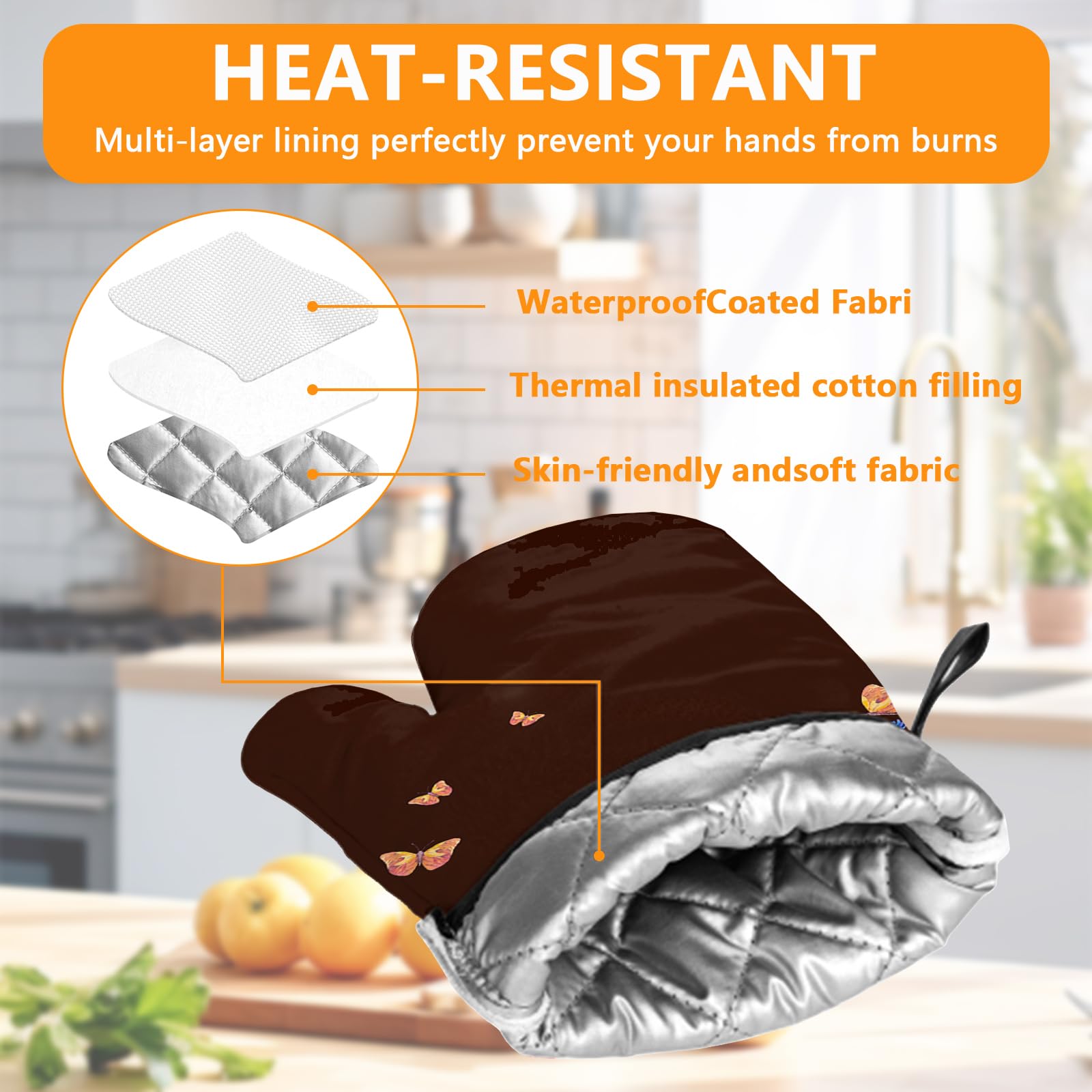 Wildflowers - Juego de 4 manoplas de horno y soportes para ollas, guantes de horno extralargos para cocina, cocina, hornear, barbacoa, 100% algodón resistente al calor 3