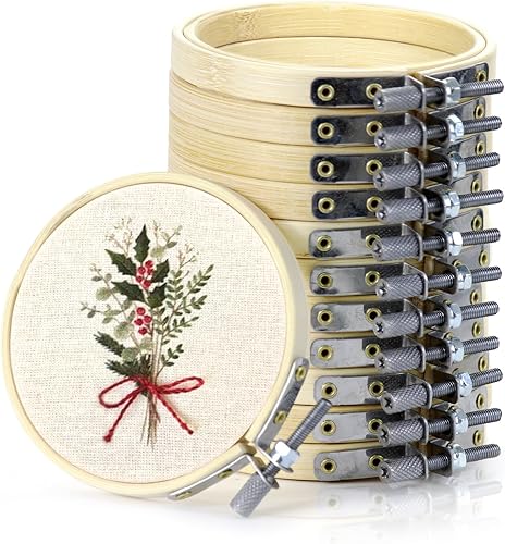 Aro de bordado de 3 pulgadas, 12 piezas, aros de bordado circulares a granel, aro redondo grande para bordar, anillo de aro ajustable para arte,