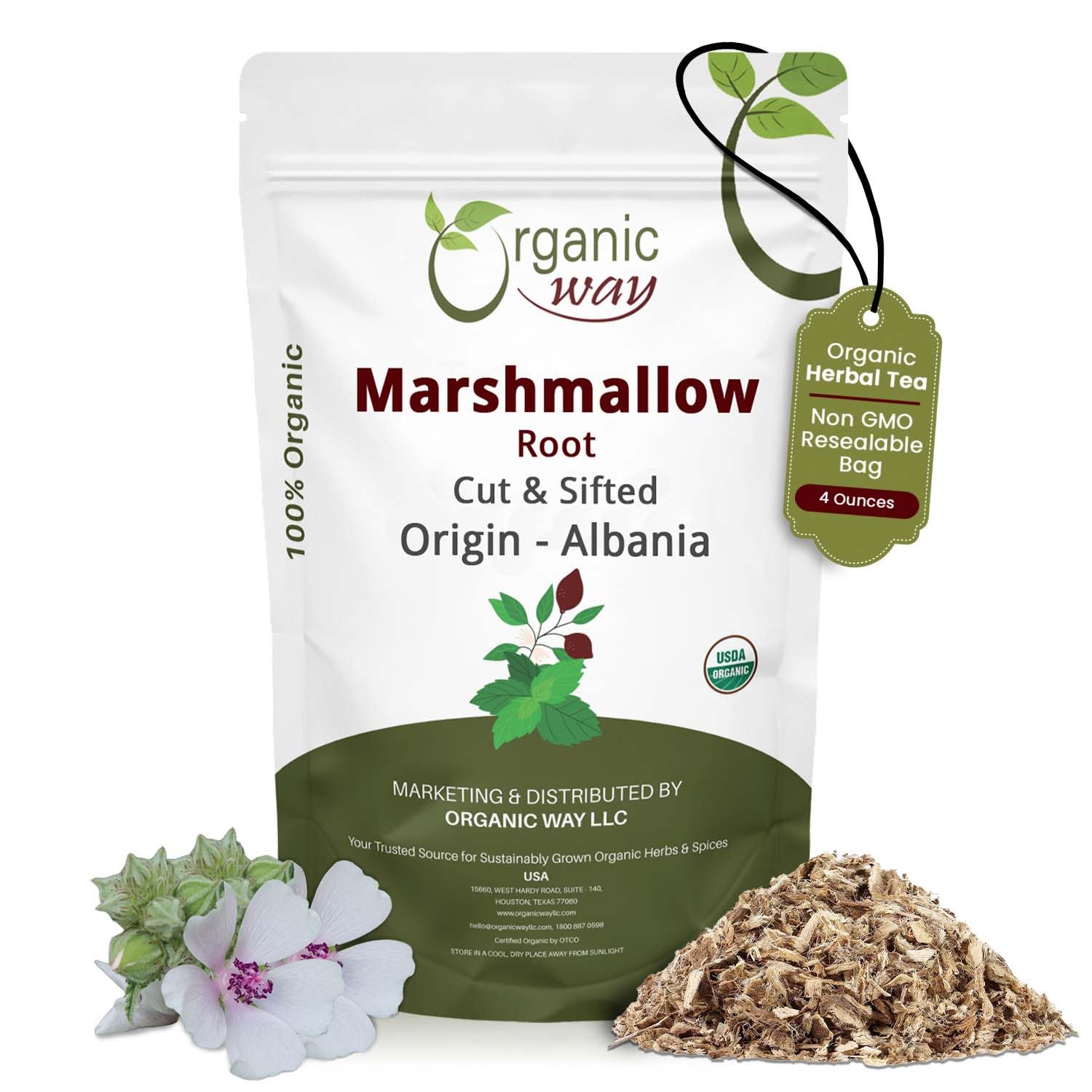 Organic Way Marshmallow Root | Herbal Tea (Althaea officinalis) Cut & Sifted - European Wild-Harvest | Organic & Kosher Certified | Non GMO & USDA Certified | Origin - Albania (1/4LBS / 4Oz)USDA Organic