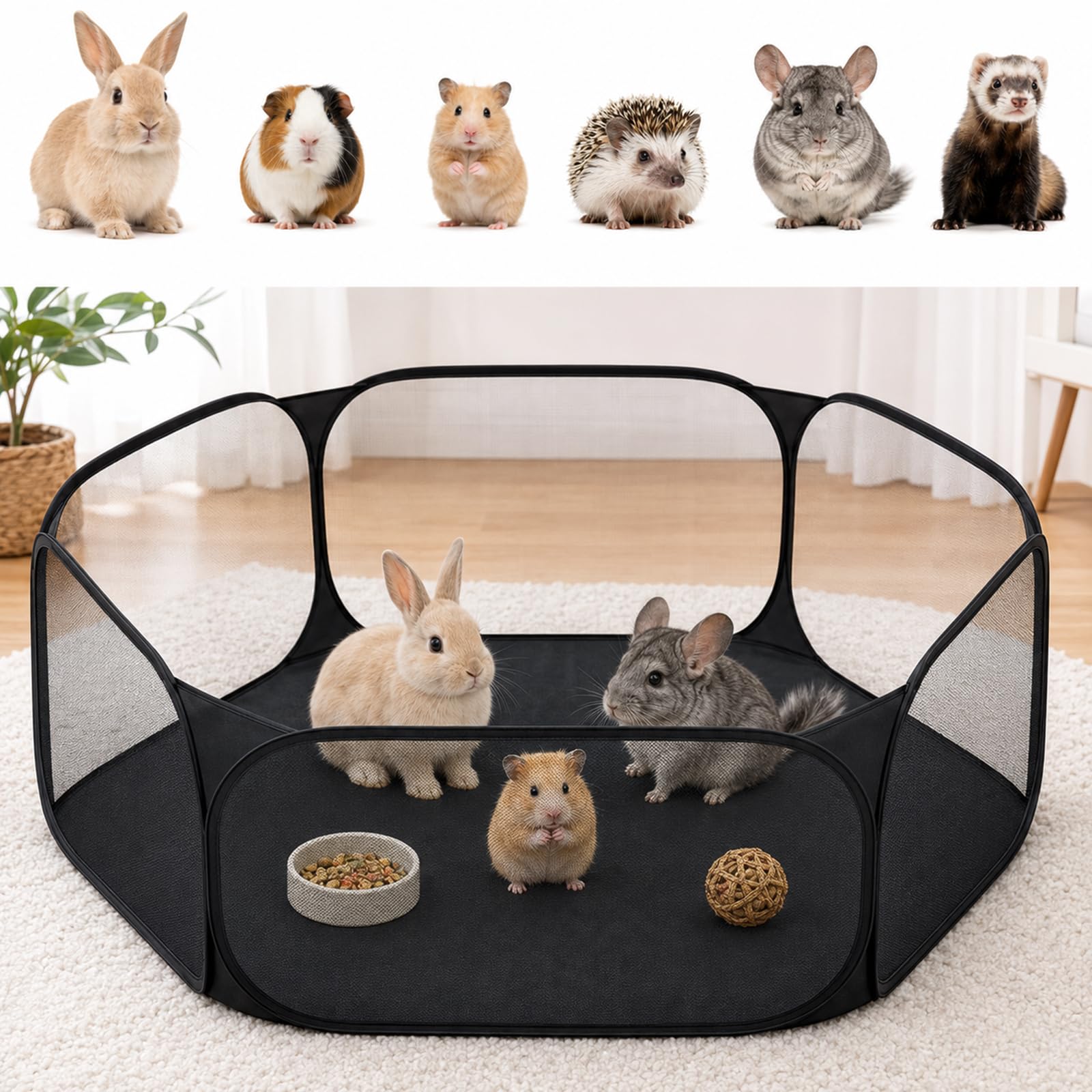 Small Animal Playpen, Foldable Portable C&C Cage Tent with Carry Bag