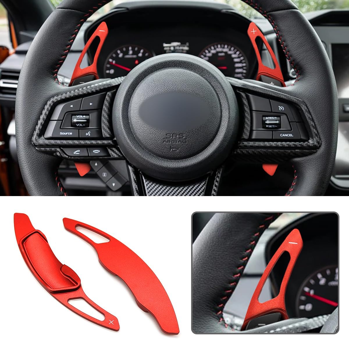 MEWANT Steering Wheel Shift Paddle Extended Shifter Trim Cover for Subaru Forester Outback XV Crosstrek Impreza Legacy Ascent WRX BRZ Scion FR-S GT86(Red 2PCS)