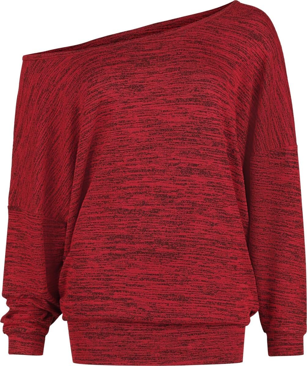 RED by EMP Donna Maglione Oversize Bordeaux in Maglia con Scollo a Barca