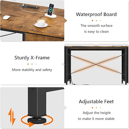 Miniatura 9 de Escritorio para computadora de 60 pulgadas con 8 cajones, escritorio de oficina en casa con tomas de corriente, escritorio de estudio de trabajo