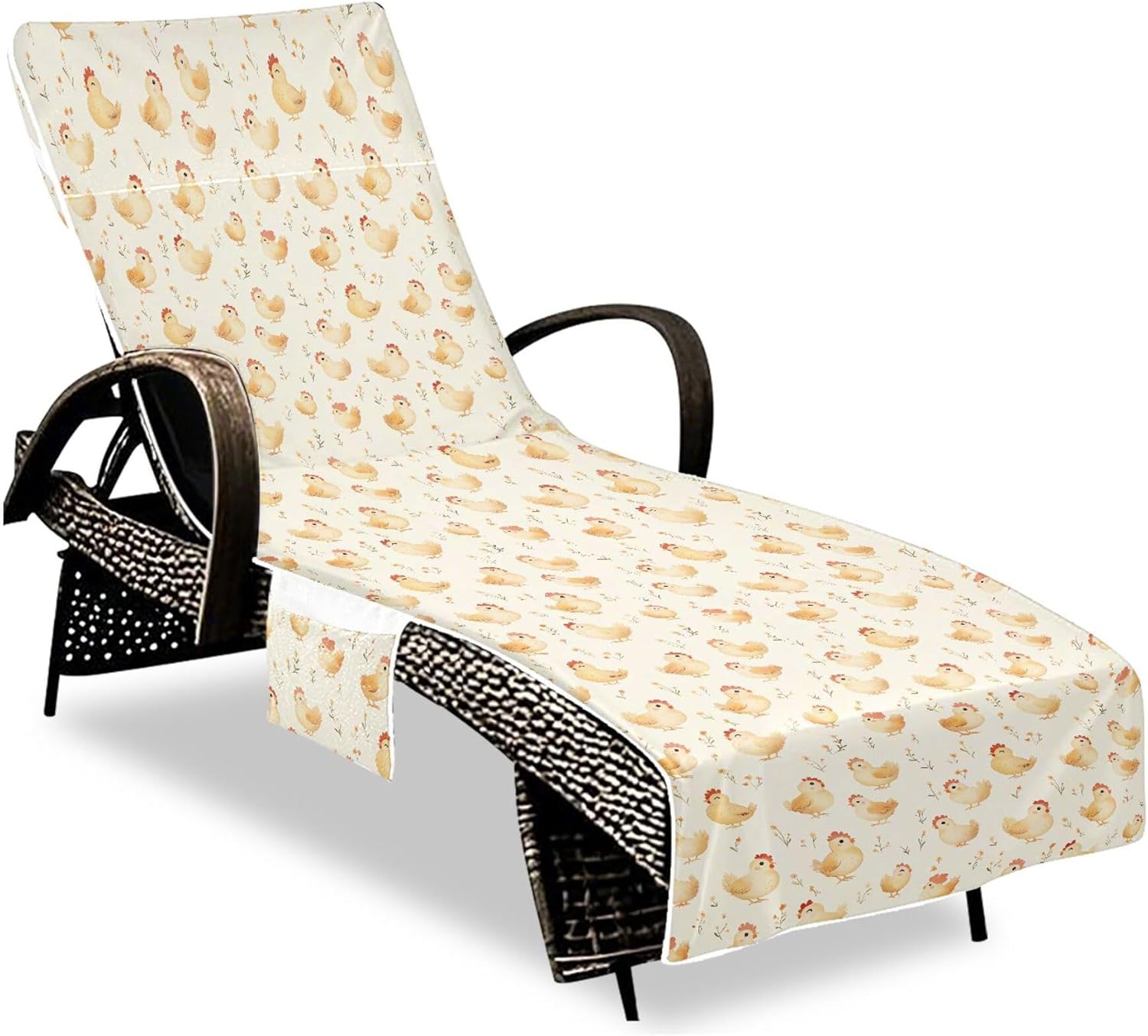 Patio Lounge Chair Covers Soft Sturdy Patio Chaise Lounge Slipcover for Pool Beach Sunbathing 85x30in Cartoon Cute Chicken Beige