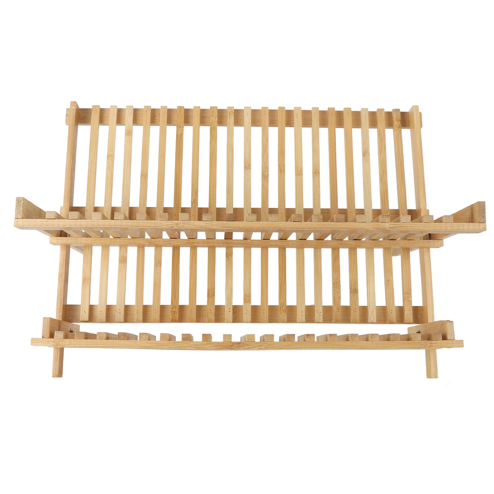 Escurridor de platos plegable de madera con 2 niveles para tazas y tazones