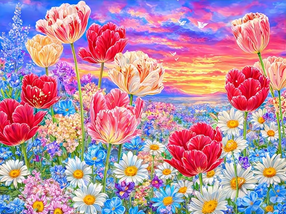 Weiniuniu Diamond Painting Kits for Adults Colourful Flowers DIY Bead Crystal Rhinestone Craft Easy 5D Dimond Picture Art Home Wall Decorations 40x50cm