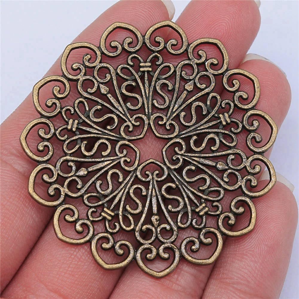 Mandala Pattern Connector for Handmade Jewelry, 53x53mm, Antique Bronze Color, 2 Pieces