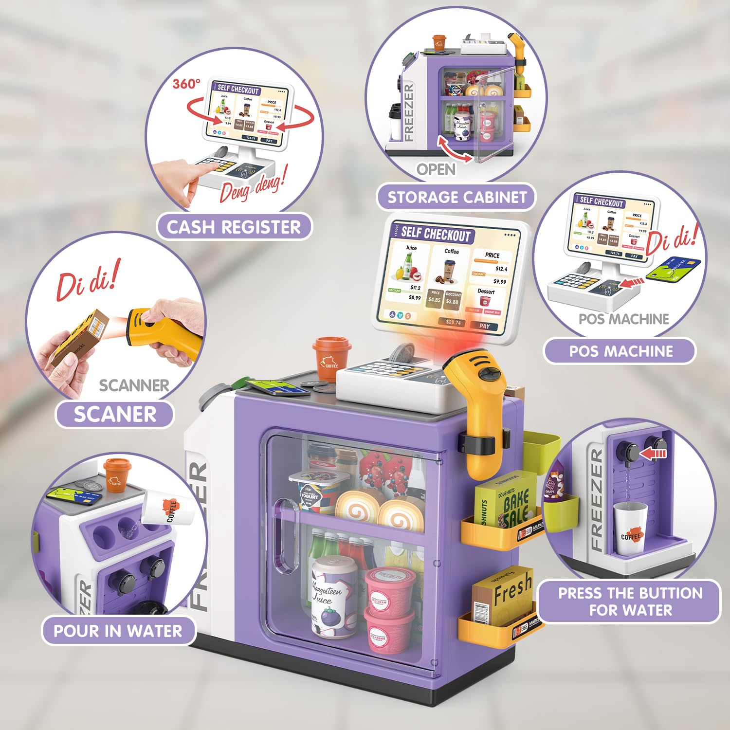 Caisse Jouet Avec Accessoires Aliments Caisse Enregistreuse Jouet 46 PCS Avec Scanner & Sons - Supermarché Pour Enfants Dès 3 Ans Caisse Jouet Avec Accessoires Aliments Caisse Enregistreuse Jouet 46 PCS Avec Scanner & Sons - Supermarché Pour Enfants Dès 3 Ans