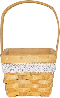 Flower Girl Basket – Woven Small Wooden Basket with Handle