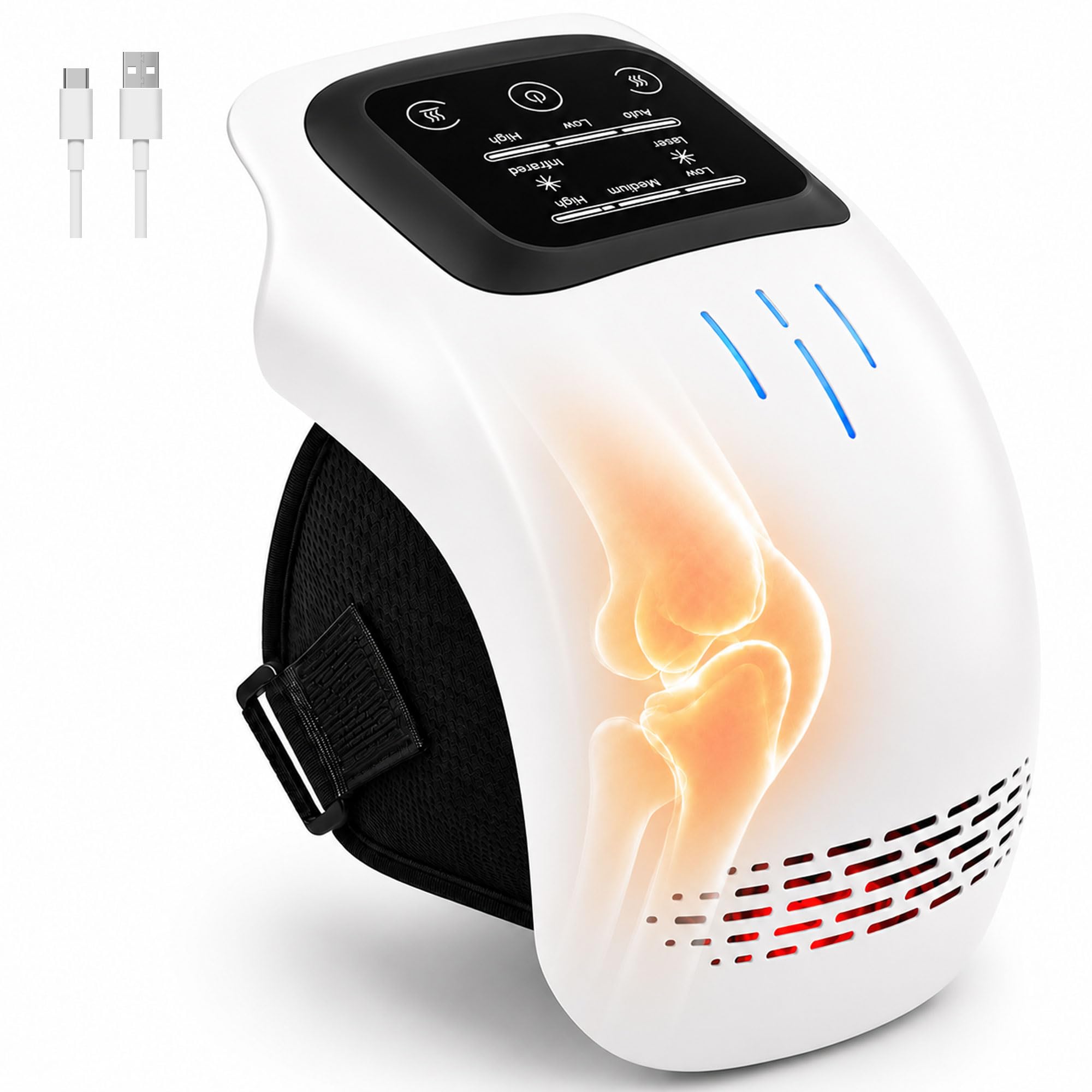 Neidga Cordless Knee Massager with Heat and Vibration for Pain Relief | Rechargeable Knee Massager, 3 Heating Levels, 3 Vibration Modes, Adjustable Straps, LED Touch Screen, Gift for Men and Women