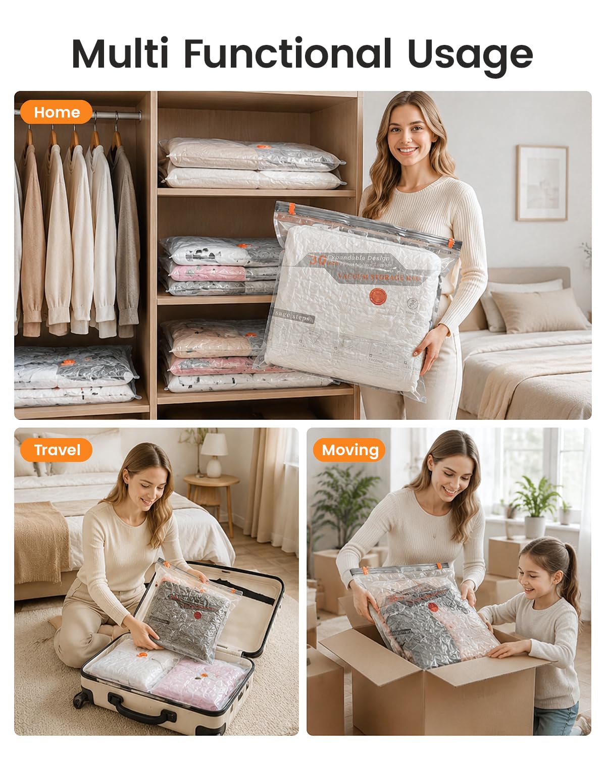 Vakuumbeutel für Kleidung, platzsparende Beutel mit wiederaufladbarer, kabelloser Luftpumpe, Kompressions-Verpackungsbeutel für Verpackung, Gepäck und saisonale Aufbewahrung (15 Kombi-Set)
