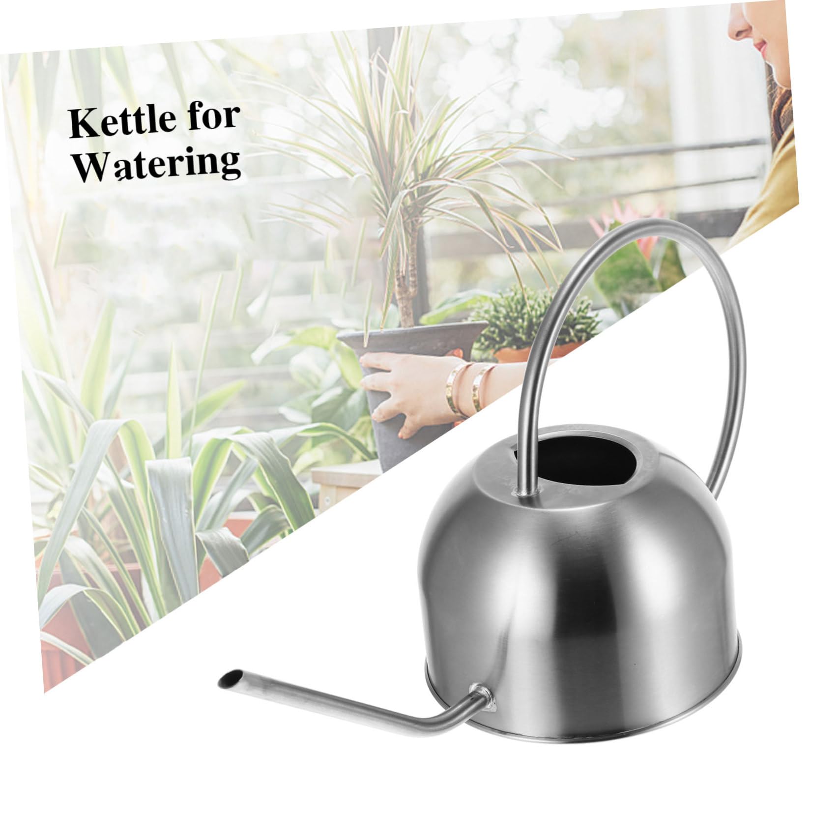 TOYANDONA Annaffiatoio Manico Ergonomico a Beccuccio in Acciaio Inossidabile 1,5l per Irrigazione di Piante, Bonsai e Fiori per Giardinaggio Interno ed Esterno