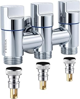 1-Year Warranty 3-Way Stainless Steel Laundry Angle Valve | Single Inlet & Three Outlet Water Control Valve | Wall-Mounted for Bathroom, & Washing Machine | Silver Chrome Finish (with Nozzle)