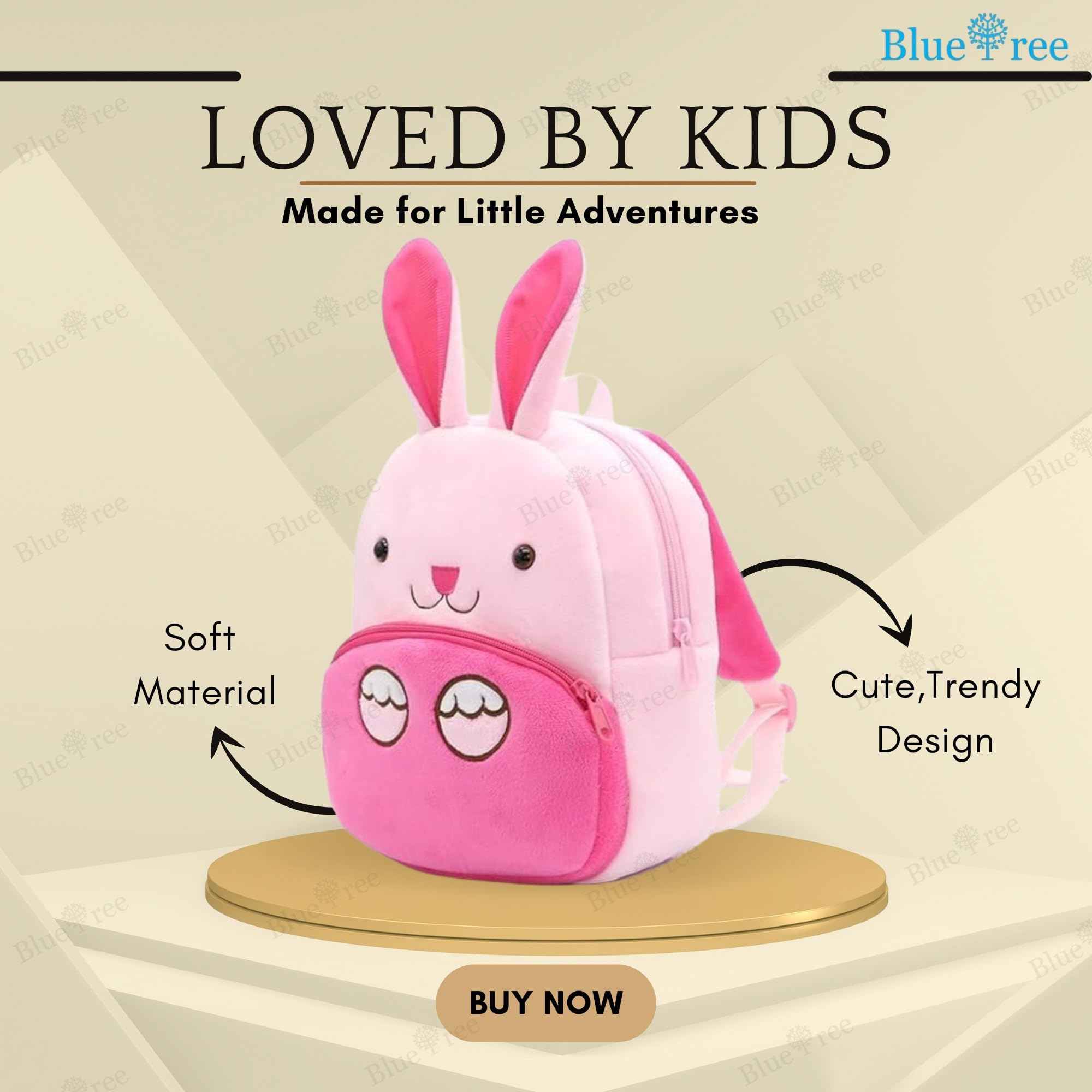 blue tree School Bag for Cute Kids for (1-5 Years), Nursery Soft Plush Pink Ch konggi Bag for toddlers, Mini Travel Animal Backpack for Boys and Girls 1