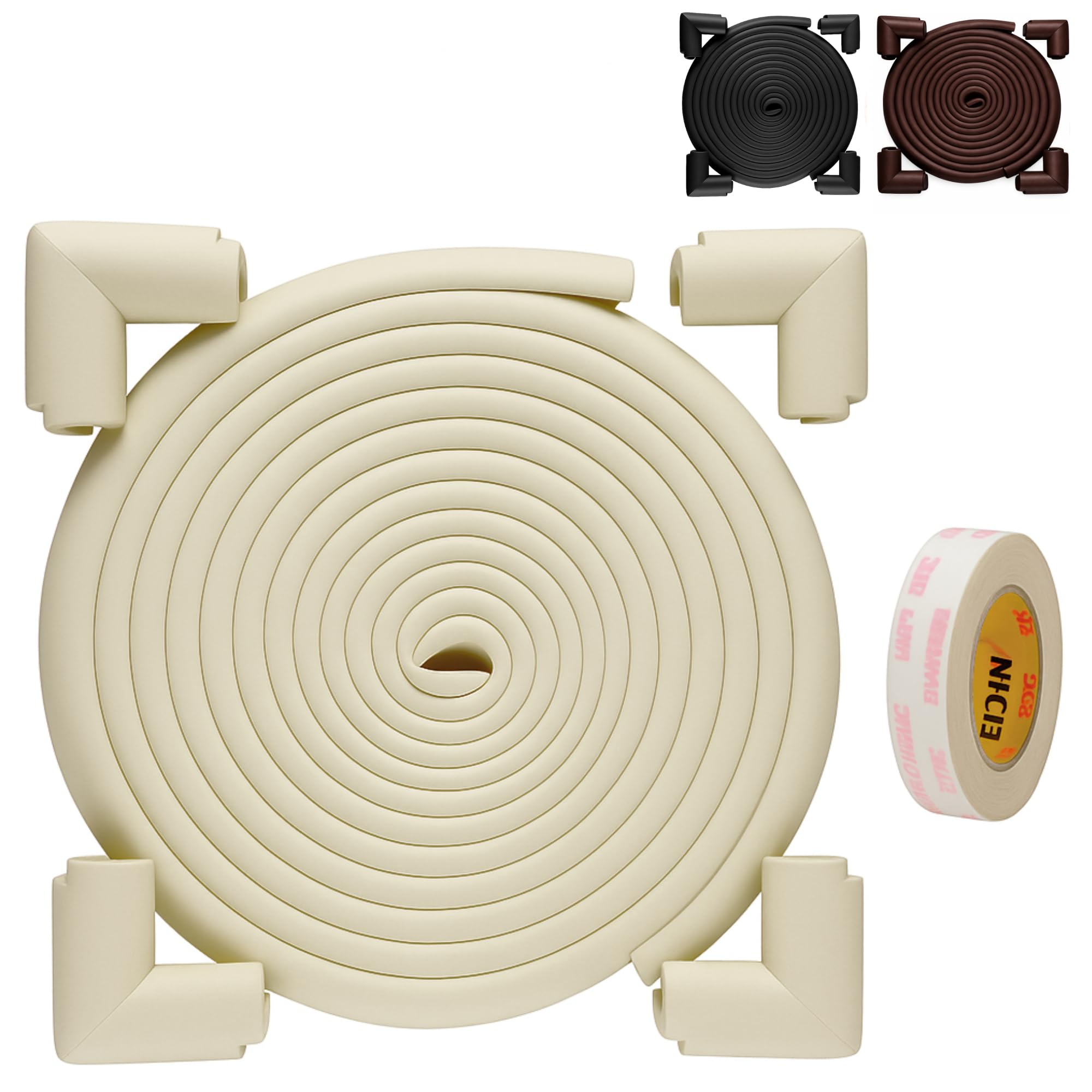 Protector Esquinas y Bordes Bebé - 6 Metros de Cinta y 8 Cantoneras - Esquineras Protectoras de Muebles - Cantoneras Adhesivas de Espuma para Mesa, Pared - Protección Esquinas para Niños