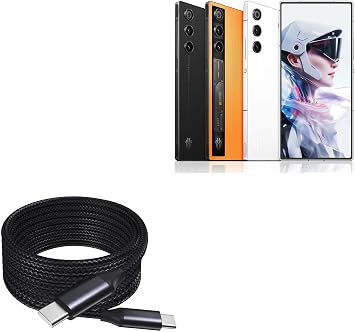 BoxWave Cable Compatible with ZTE Nubia RedMagic 10 Air - DirectSync PD Cable 10ft - USB-C to USB-C 100W, Long Type C Braided Nylon Alloy Fast Charge - Jet Black