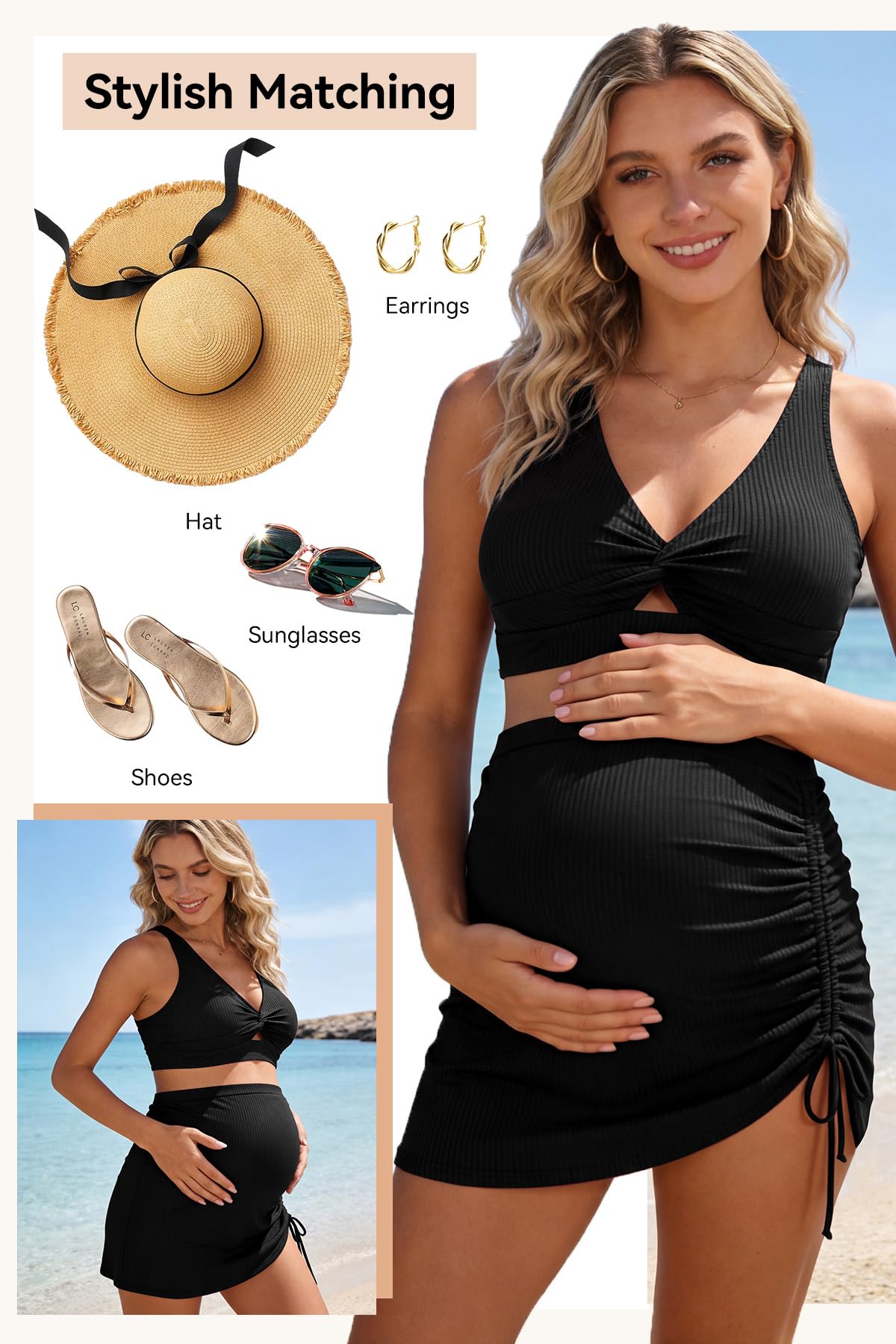 SHEKINI Costume da bagno premaman a due pezzi a vita alta Bikini Set Gravidanza Costumi da bagno Twist Front Costume da bagno Mesh Swim Skirt
