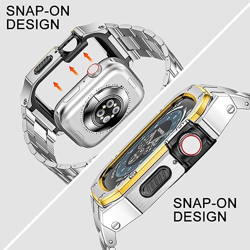 Miniatura 10 de BAITEYOU Correa de reloj de acero inoxidable con funda compatible con Apple Watch Ultra 21 de 1.929 in Series SE 9 8 7 6 5 4 3 2 1 1.496 in 1.575 in