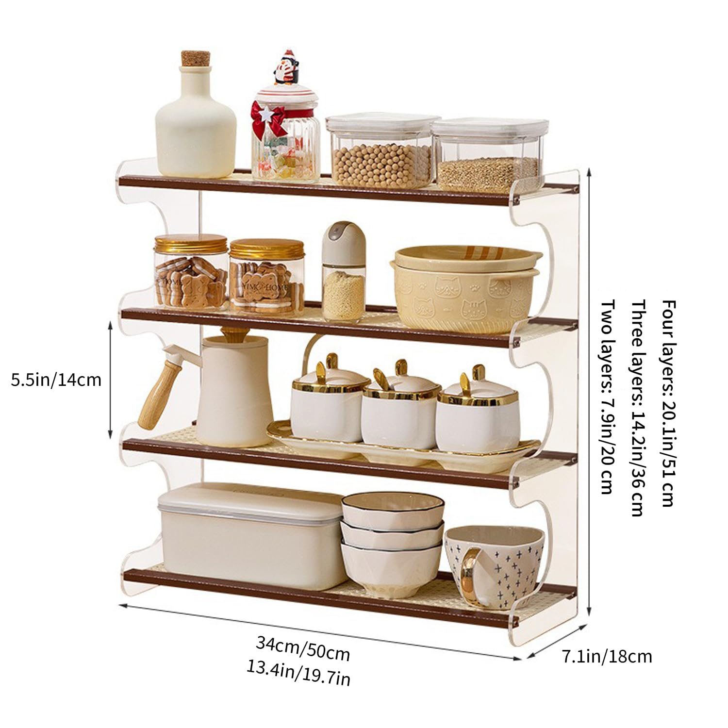 2-4 Etage Gewürzregal Stehend, Küchenregal Arbeitsplatte Spice Rack Rattan-Flechtwerk Kaffeebar Kaffee Organizer Kosmetikregal Ausstellungsregal Für Küche Badezimmer,Cream,50 * 18 * 51cm