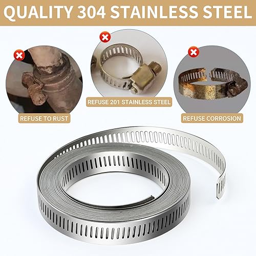 Miniatura 4 de 304 Stainless Steel Hose Clamps - For DIY,Cut-To-Fit 11.5 FT Metal Strap + 10 Stronger Fasteners Assortment Kit Large Adjustable Worm Gear Band
