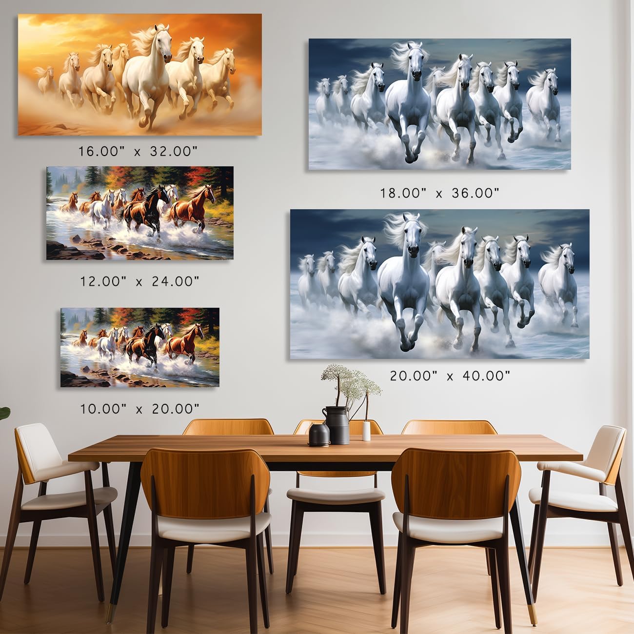 ZQQART Horse Canvas Wall Art - Large Horses Running in Water Painting Prints - Home Decor (10.00" x 20.00")