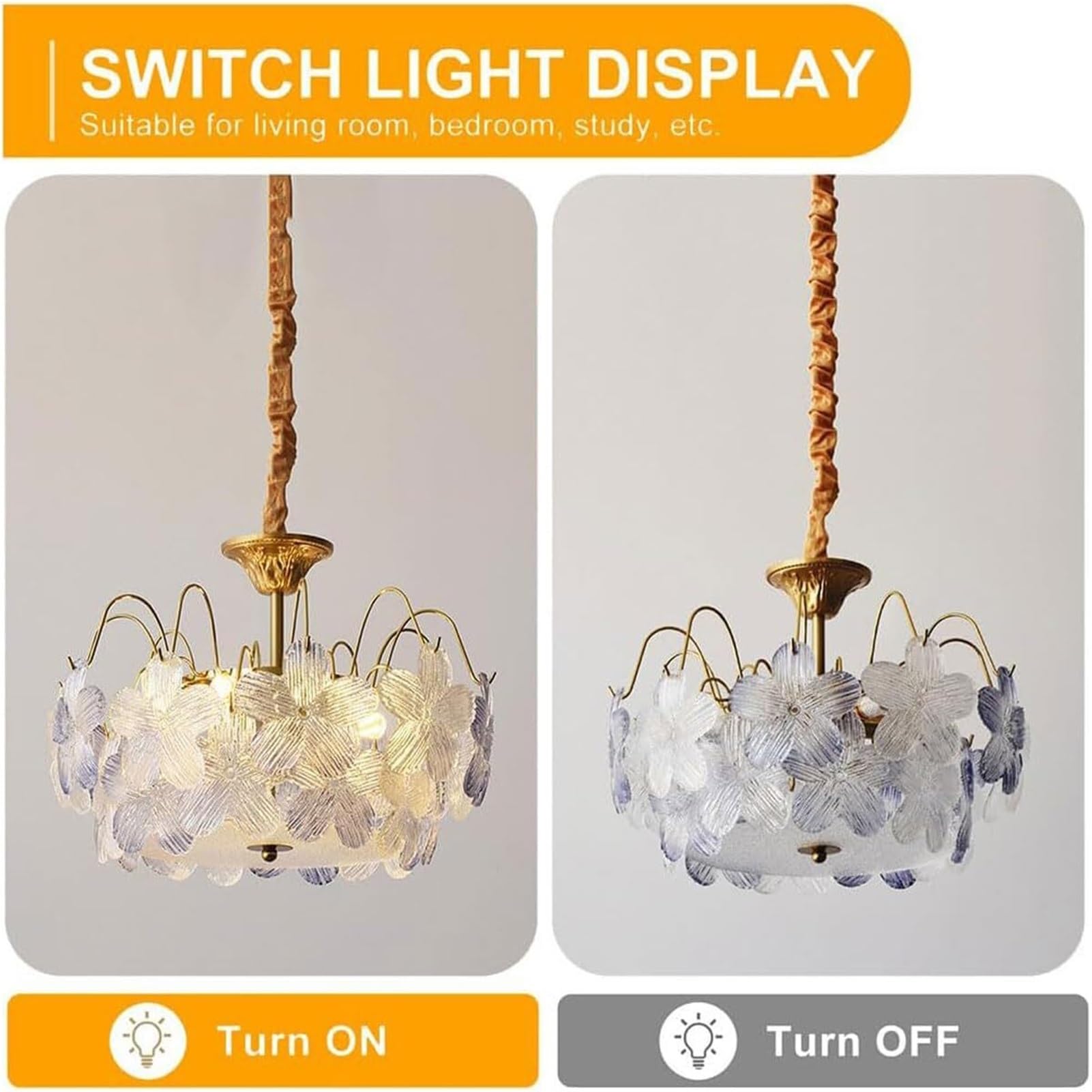 Flower Luxury Purple Glass Pendant Lamp Chandelier Hanging Lighting Ceiling Fixture Elegant For Dining Room Living Hallway Bedroom