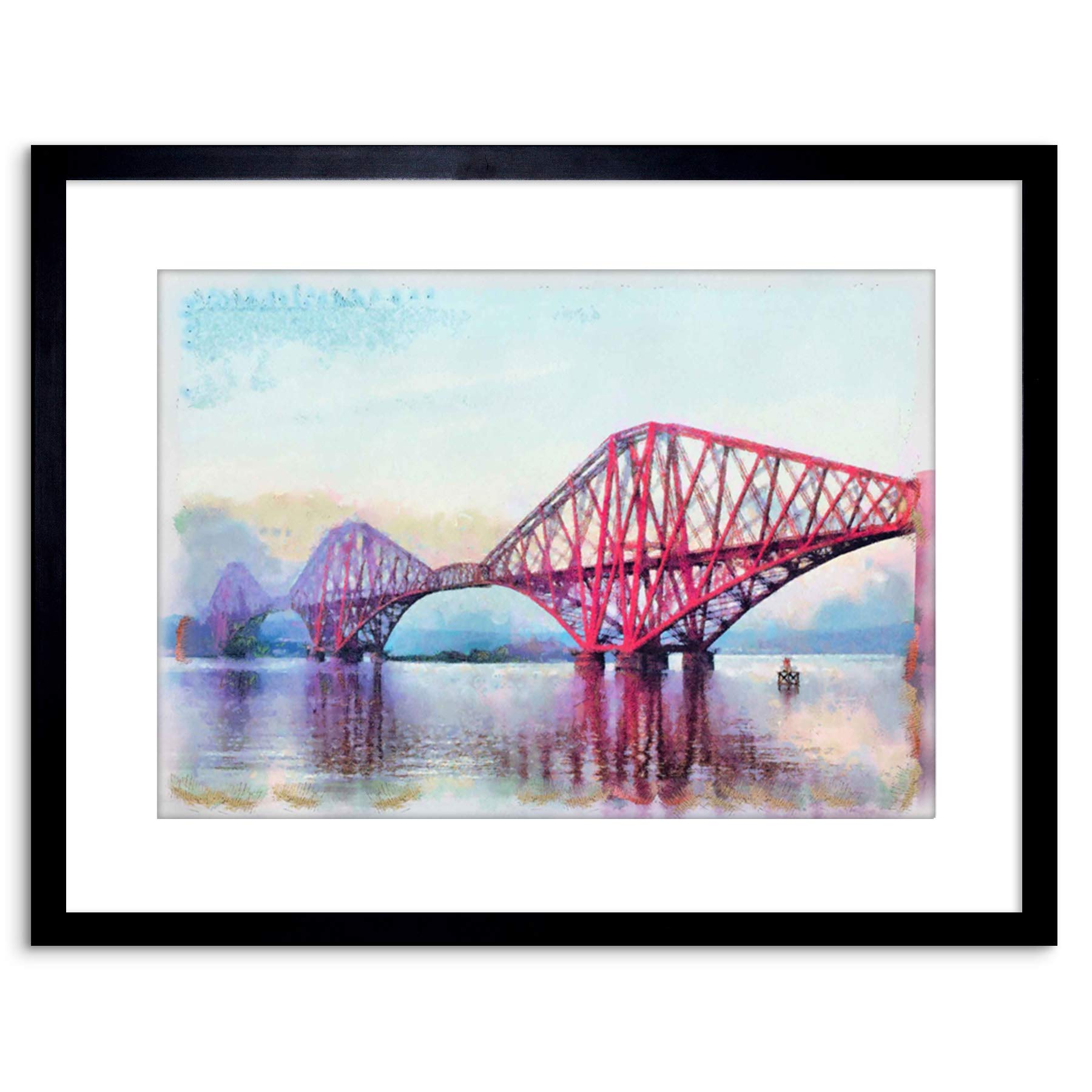 Wee Blue Coo Painting Landmark Forth Bridge Edinburgh Scotland Framed Wall Art Print
