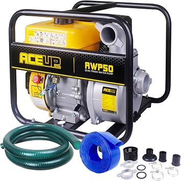 Semi Trash Pump 2 Inch, 208cc 158 GPM 7HP Gas Powered Water Pump, Portable Irrigation with Hoses, EPA Certified
