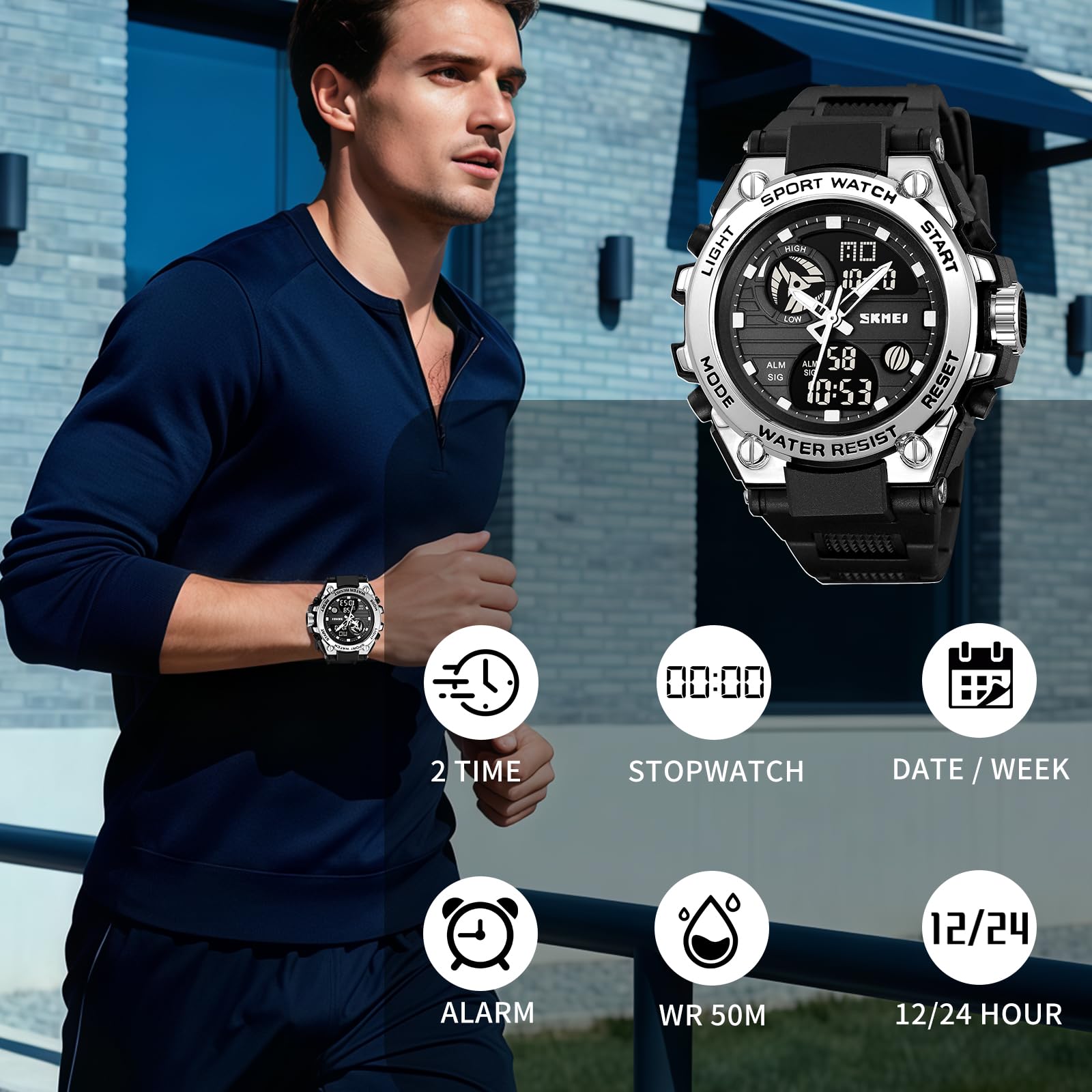 Reloj Militar para Hombre Relojes Deportivos Multifunción LED Impermeable
