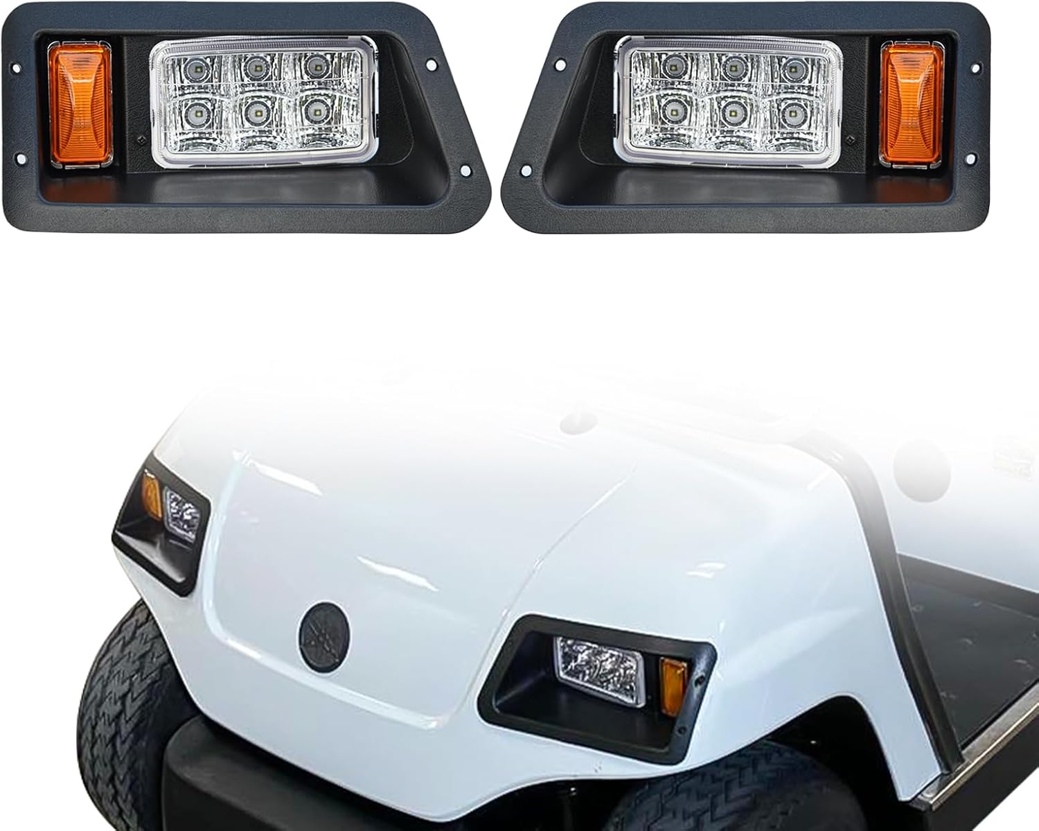 LED Head Light Kit For YAMAHA G14 G16 G19 G22 Gas or Electric Golf Cart Models Passenger Driver Side Replace 12V Headlights Light Kit Assembly For YAMAHA