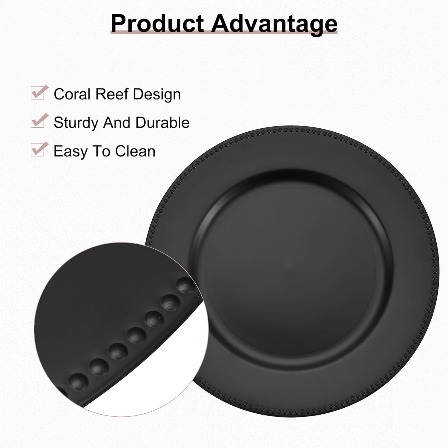 uxcell 10pcs Charger Plates Bulk 13 Inch Plastic Charger Plates Round Plate Charger for Dinner Wedding Party Event Table Setting Decoration Black