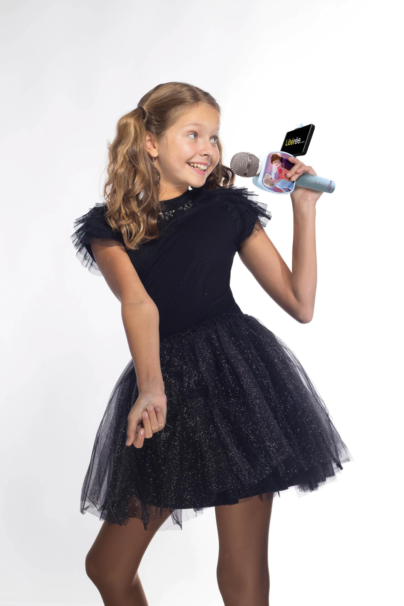 Lexibook Frozen 2 Elsa Anna Olaf Microfono Bluetooth® con Funzione commutatore vocale, Porta-Telefono Retrattile Incluso, Altoparlante Incorporato, Blu, MIC240FZLXB