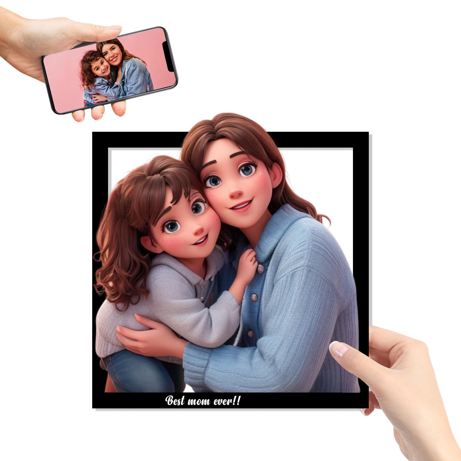 Neonip Personalized Cartoon Style 3D Photo Wooden Sign, Portrait Cartoon Pictures Customized Frame with LED Night Light, Wall Art Decor Gift for